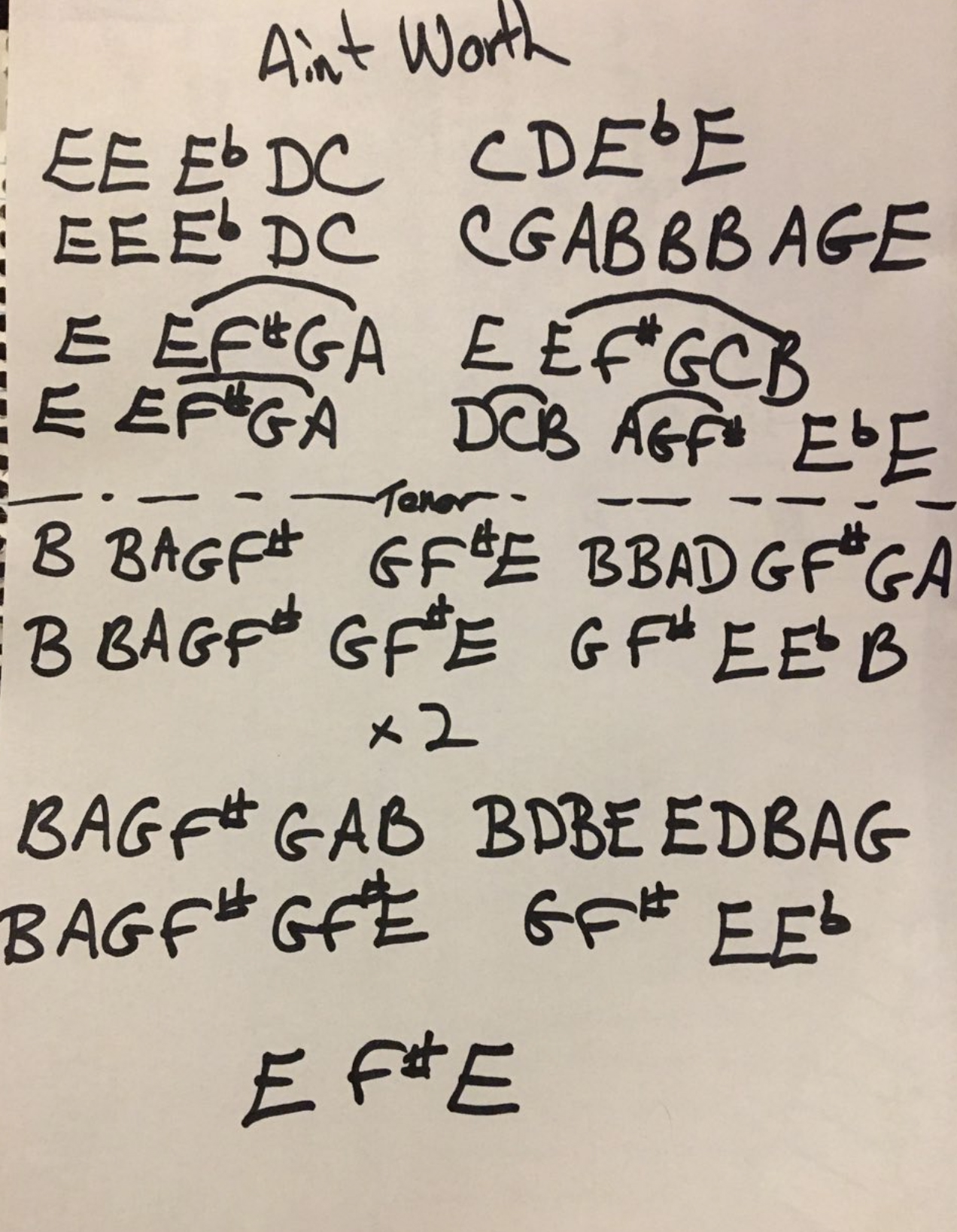 A sipher notation listing pitches that should be played for Chris Long's song "Ain't Worth the Dime" performed by Monster Boy Lives